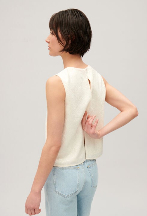 Ecru sequined sleeveless top