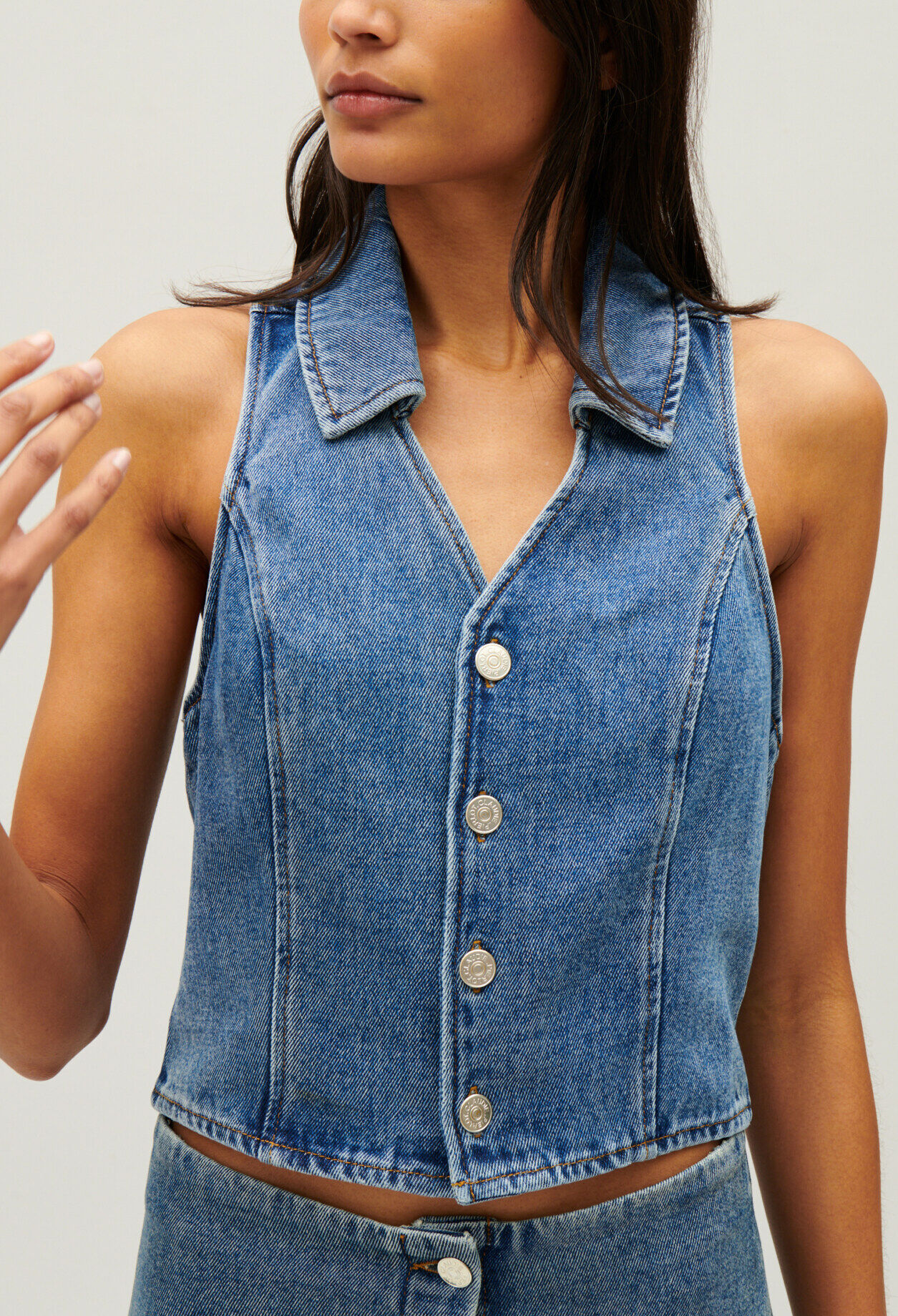 Top sans manches denim bleu