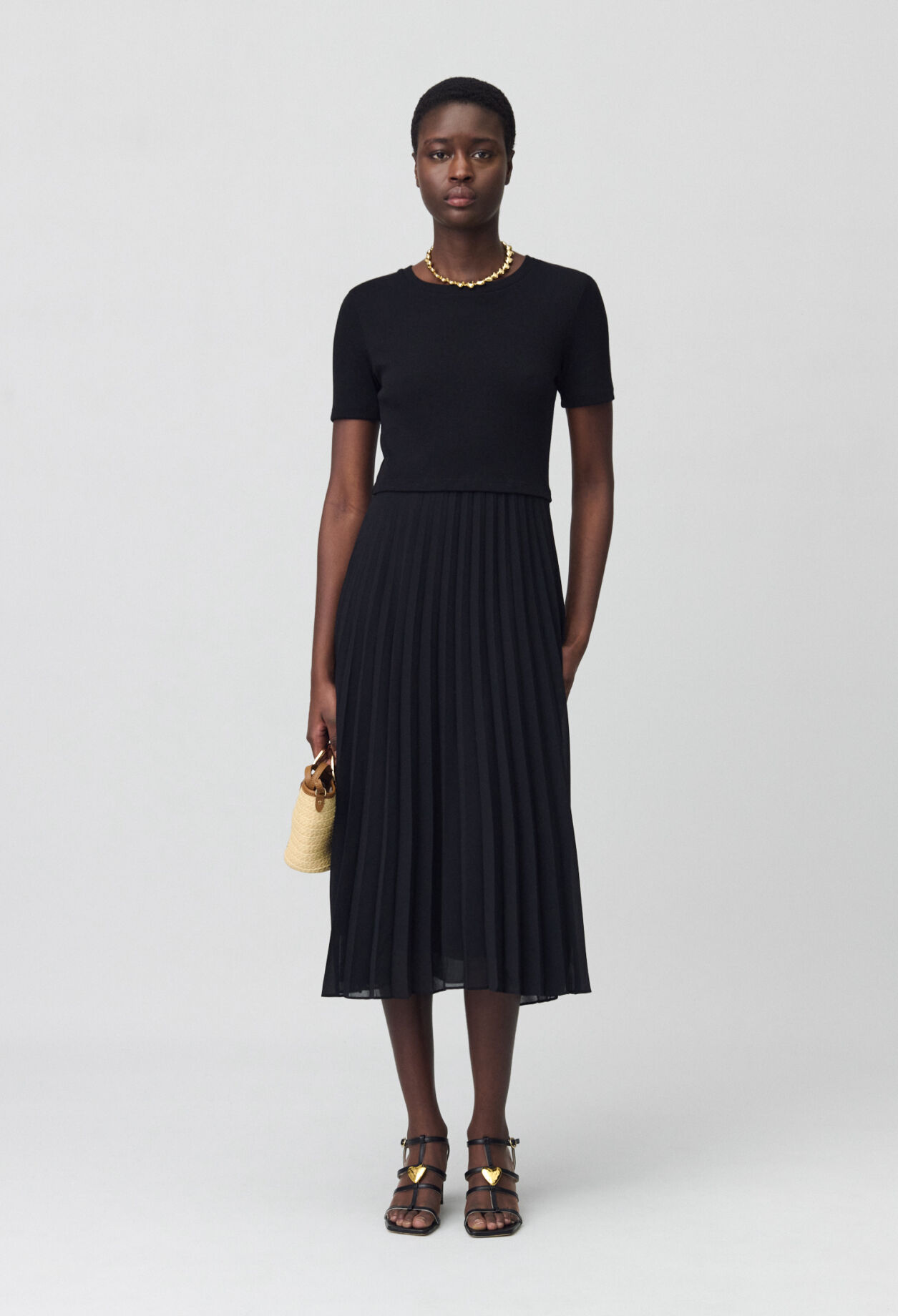 Long dual-fabric Teli dress