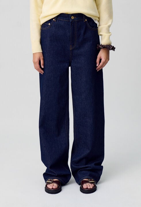 Raw denim straight-cut jeans