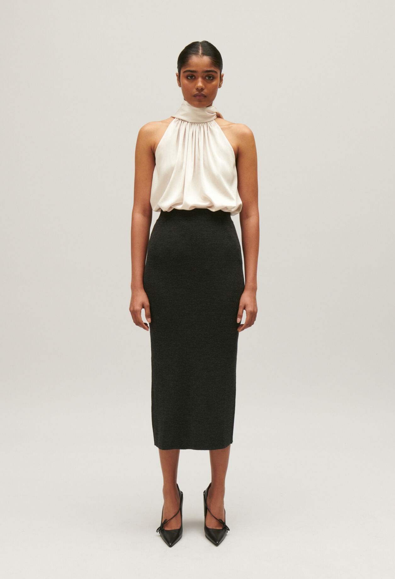 Marled grey knit maxi skirt
