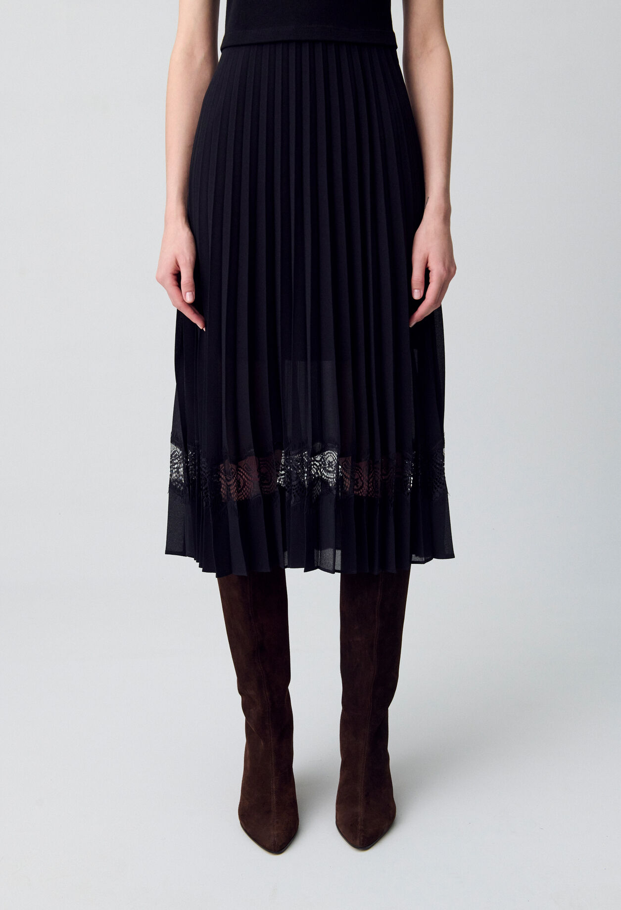 Robe midi Twist bi-matière noire