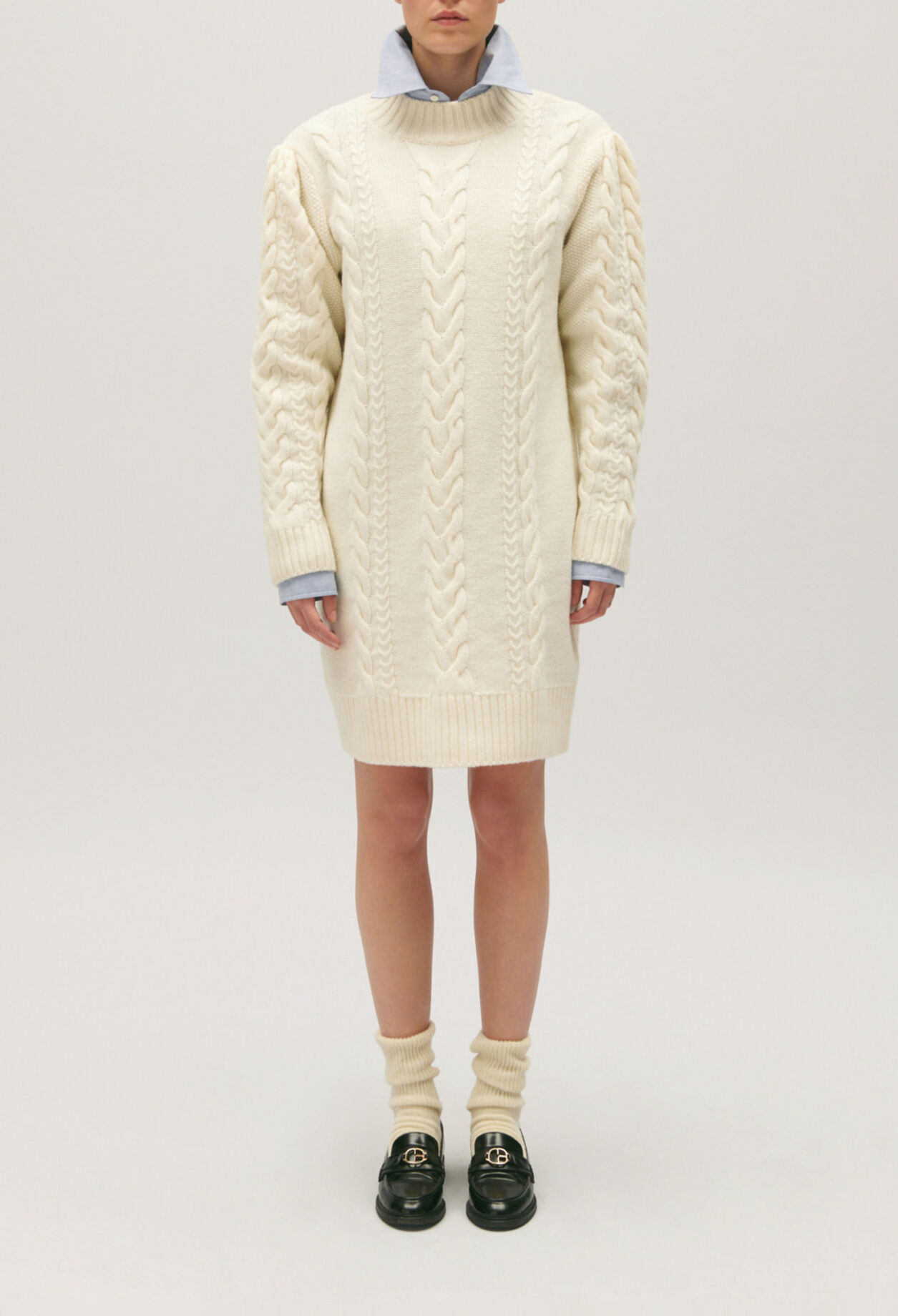 Robe pull courte maille écru