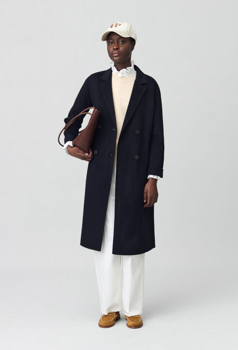 Manteau laine mi-long bleu marine