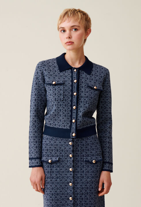 CP monogram cardigan with collar