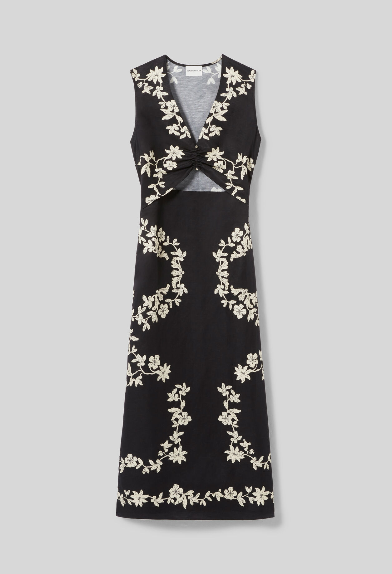 Long black embroidered dress