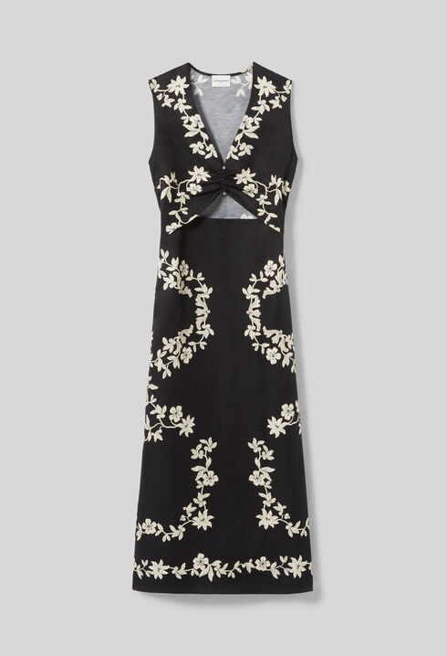 Long black embroidered dress