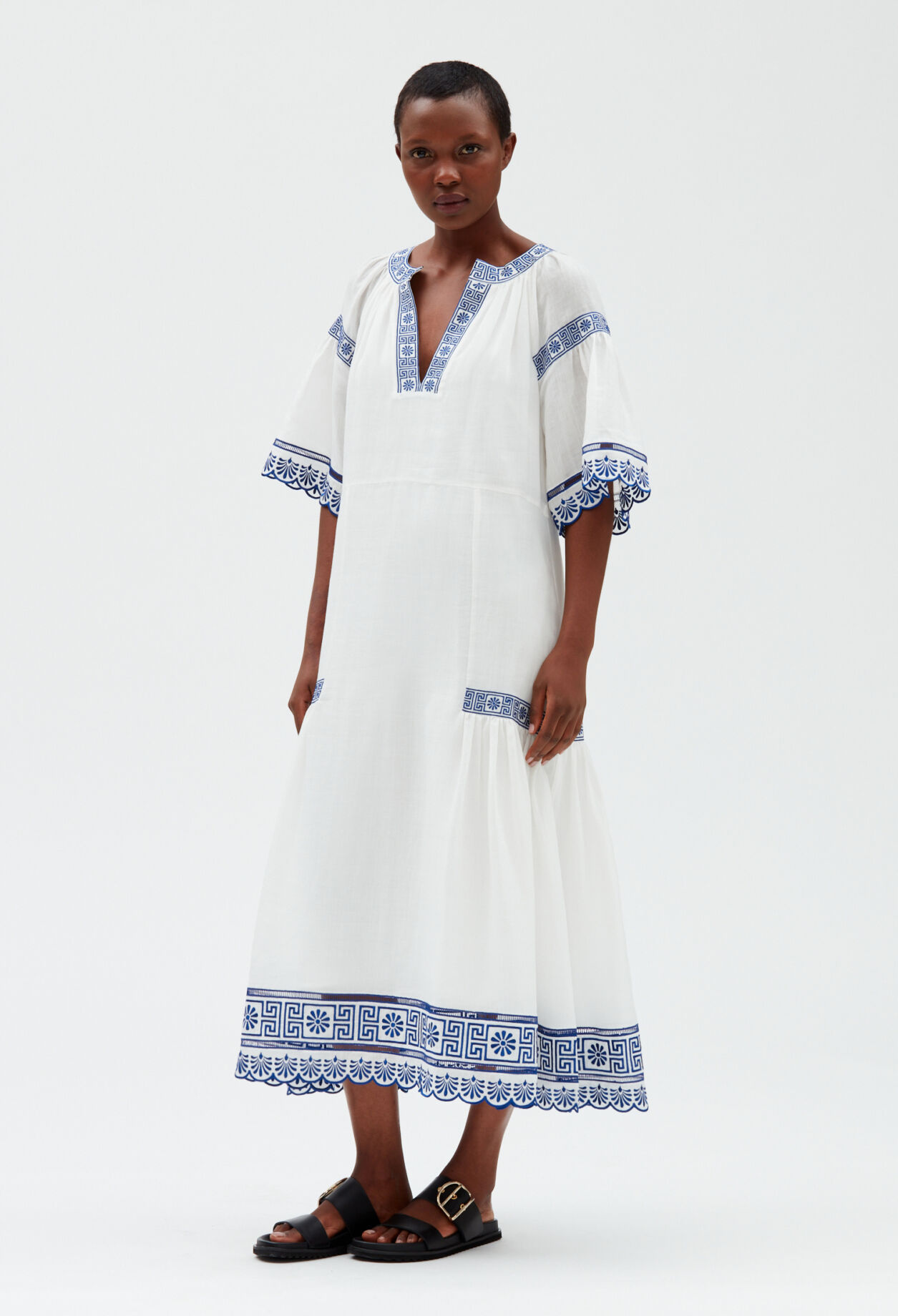 Ecru embroidered midi dress