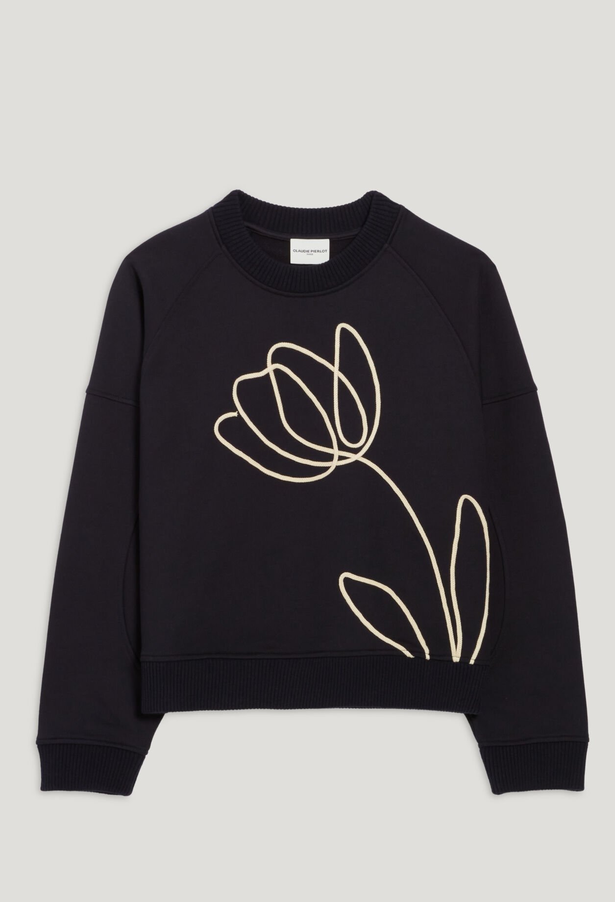 Sweatshirt broderie fleur marine