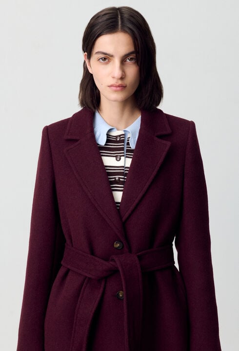 Manteau long croisé laine