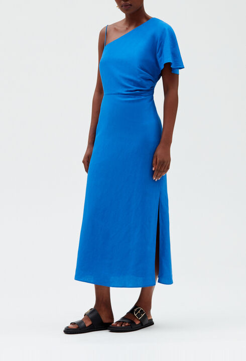 Robe midi asymétrique bleue