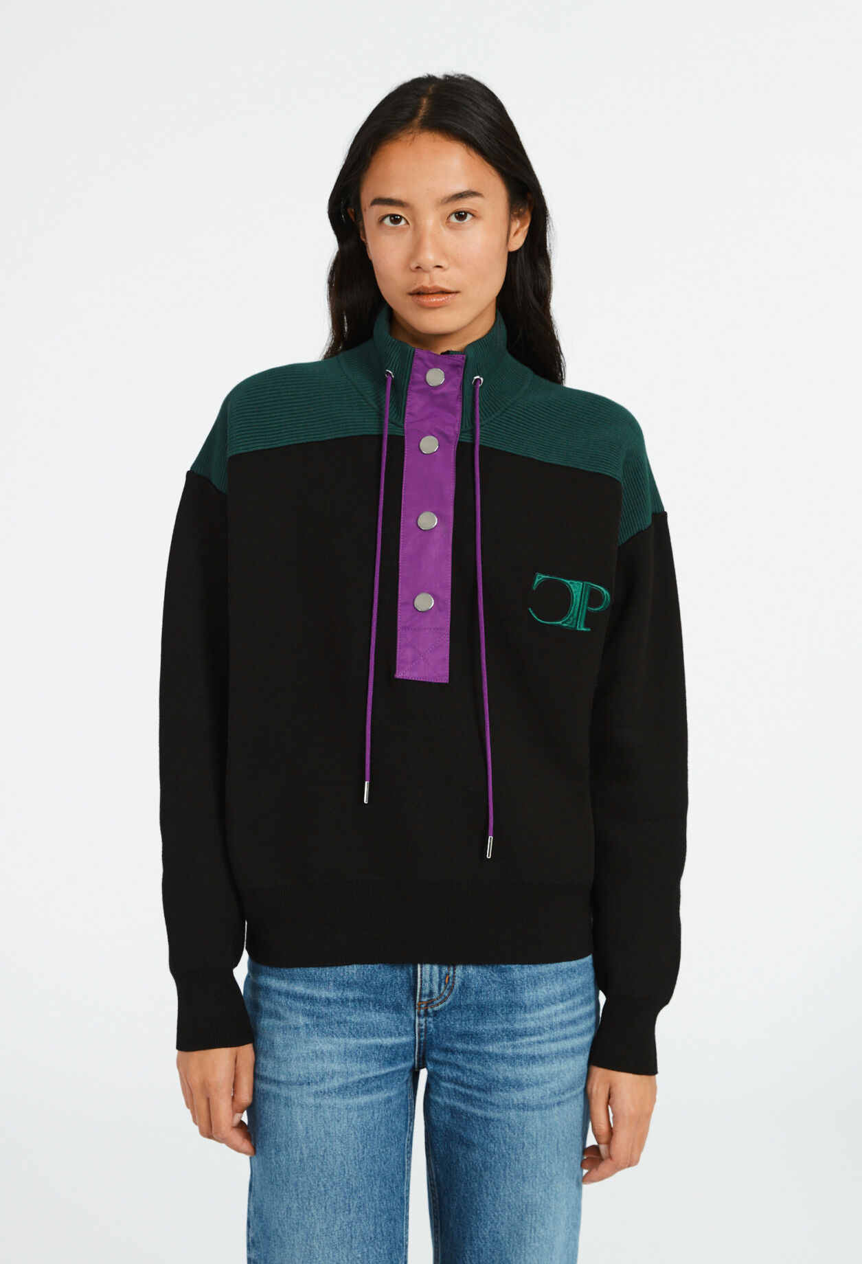Buttoned high neck sweatshirt