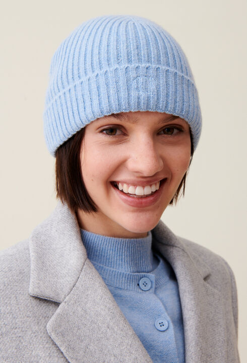 Bonnet côtelé cachemire broderie CP