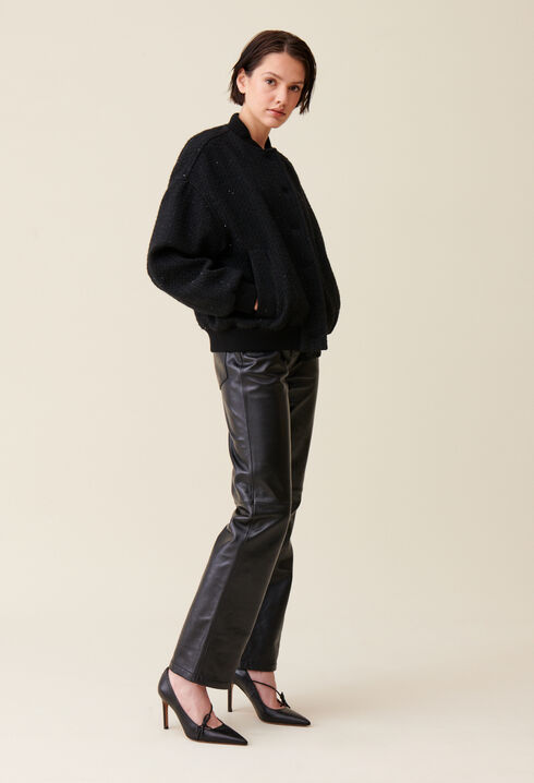 Black tweed bomber