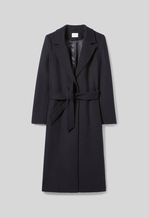 Manteau long croisé laine