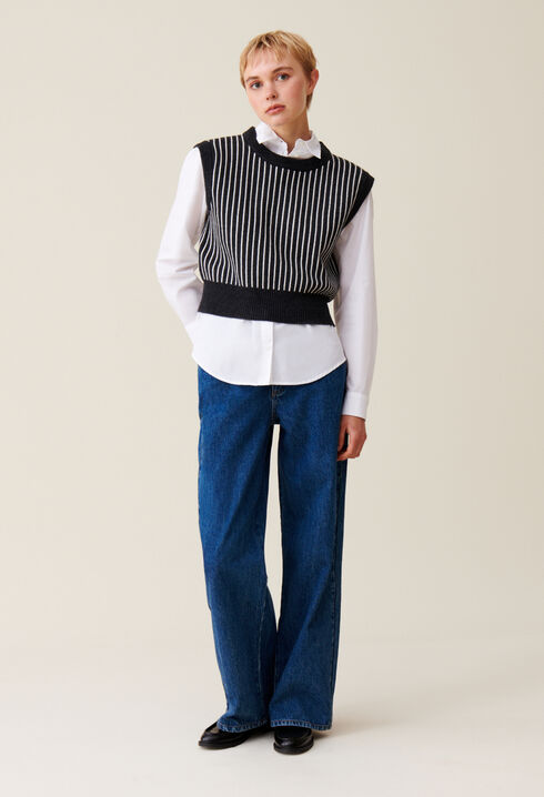 Pull rayé sans manches maille
