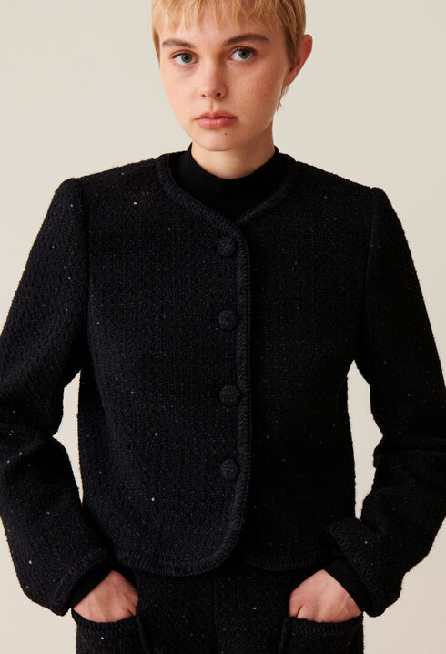 Veste droite noire tweed