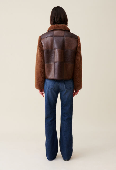 Short two-tone mixed fabric jacket