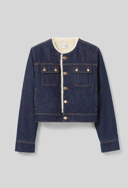 Veste denim fausse fourrure