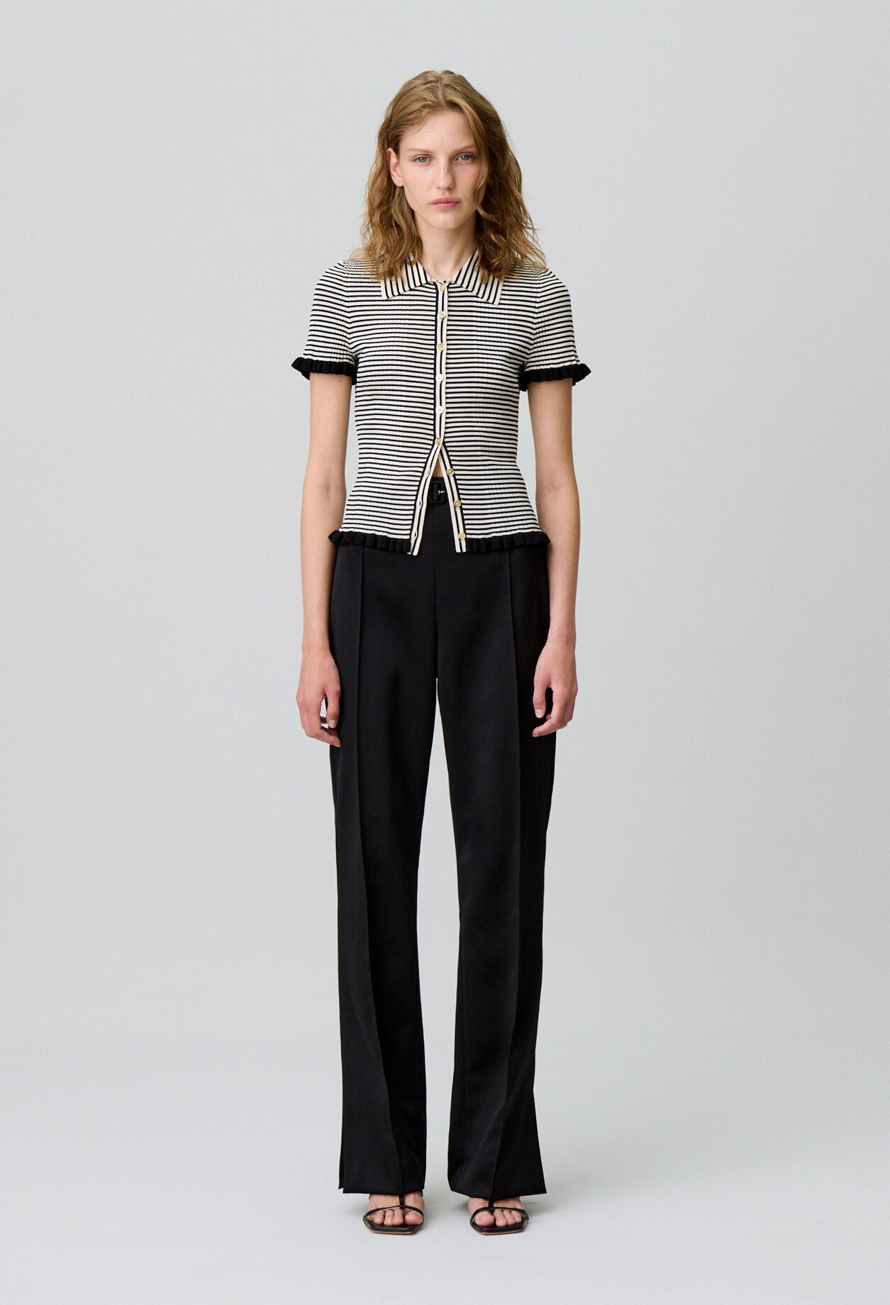 Top polo rayures boutonné