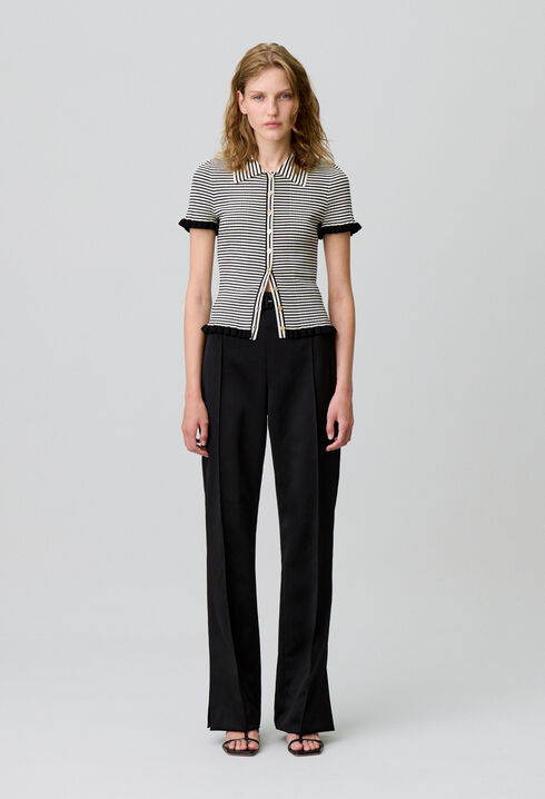 Buttoned striped polo top