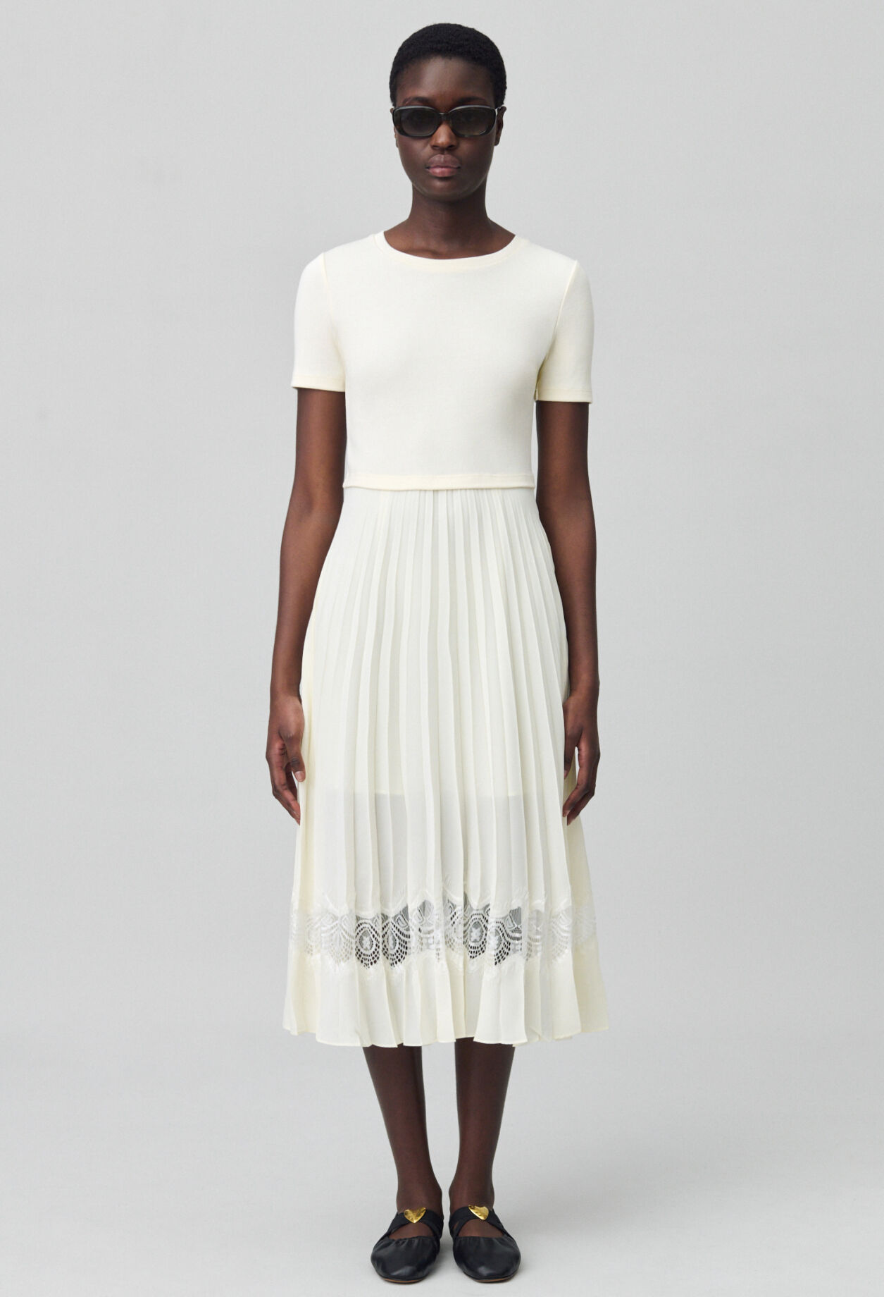 Robe midi Twist bi-matière ivoire