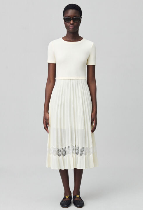 Twist ivory bi-material midi dress 