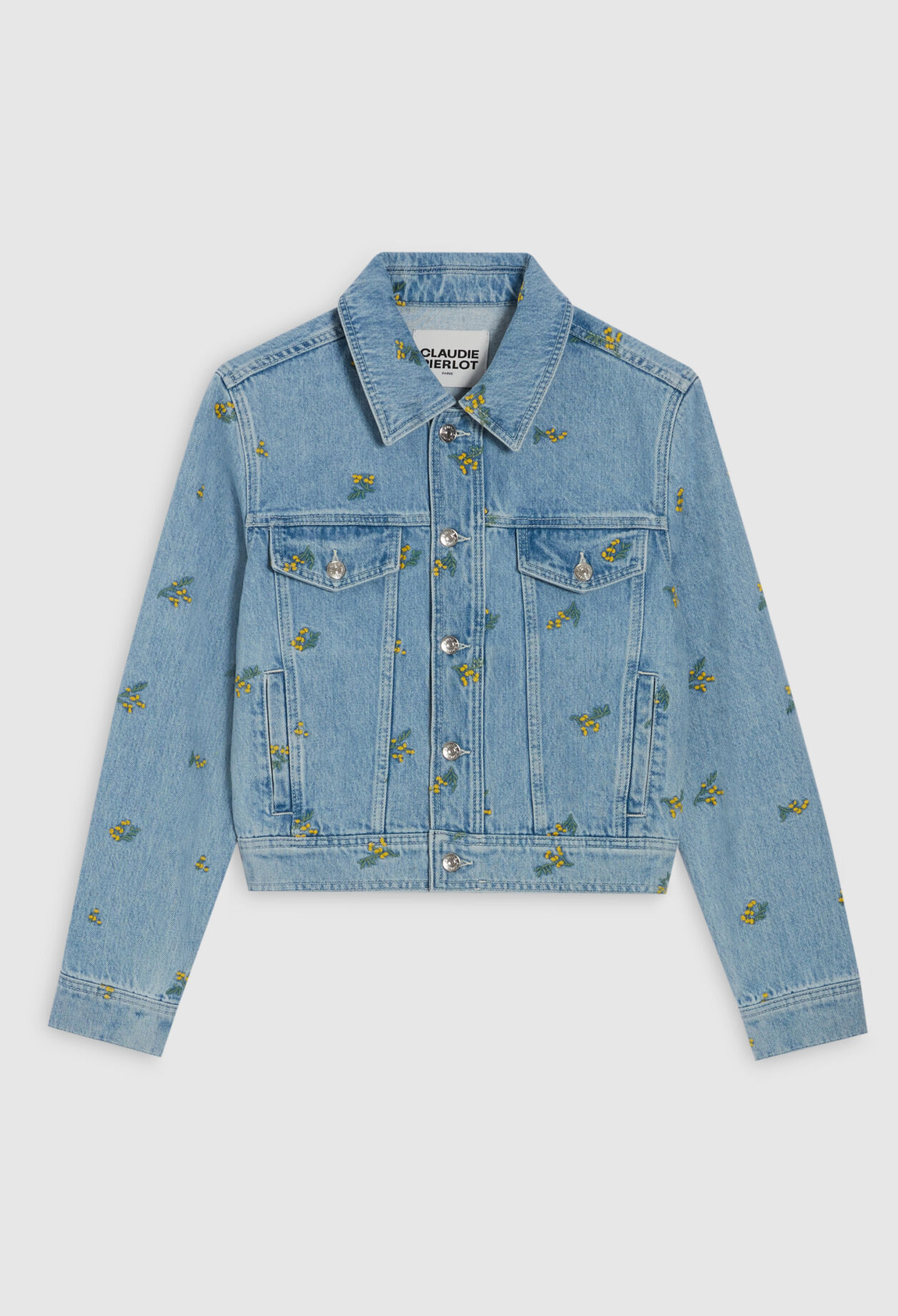 Denim jacket with mimosa pattern