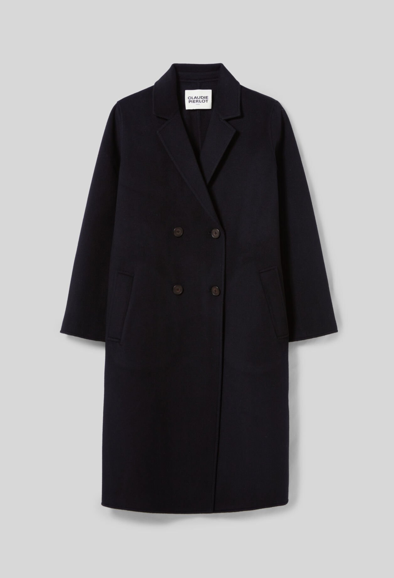 Navy blue mid-length wool coat