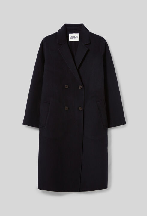 Manteau laine mi-long bleu marine