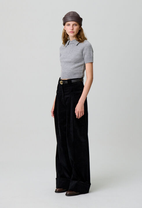 Pantalon large velours