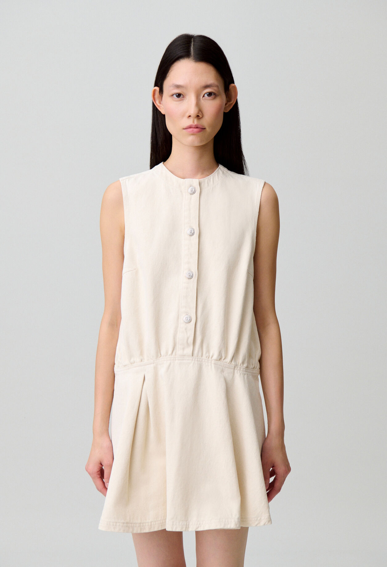 Flared light denim dress