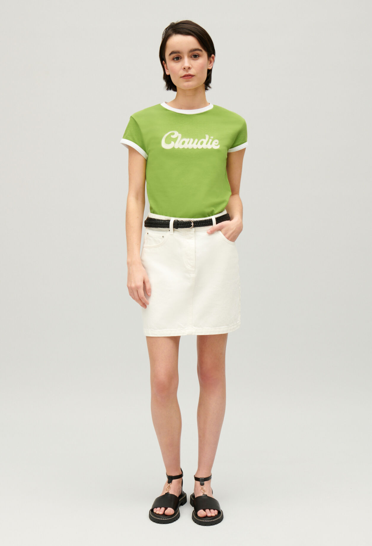 Jupe courte jean écrue