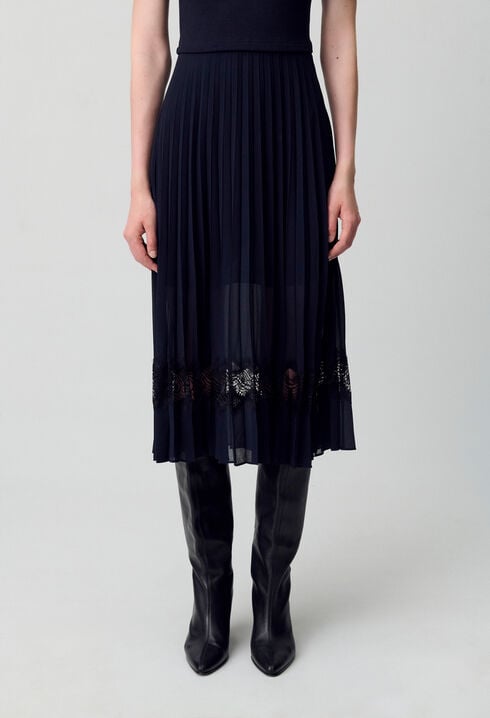 Robe midi bi-matière noire et marine 