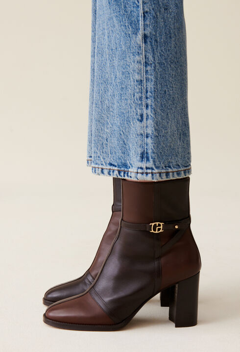 Bottines cuir vernis patchwork