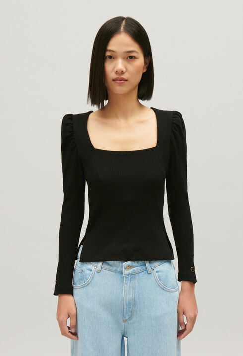 T-shirt manches longues côtelé noir 