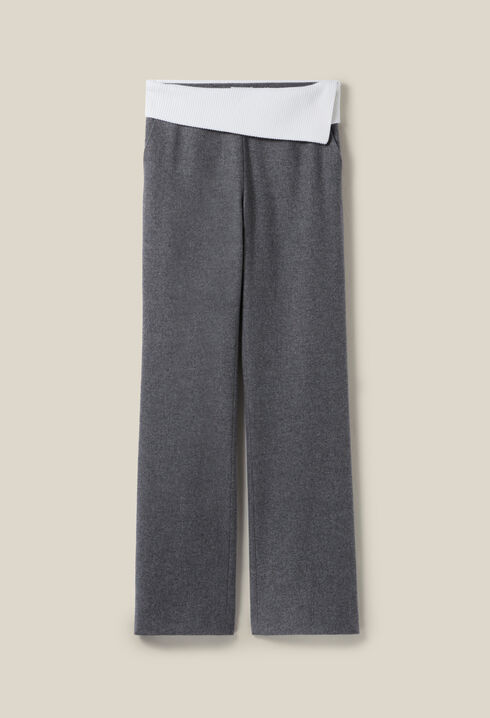 Pantalon droit ceinture contrastée