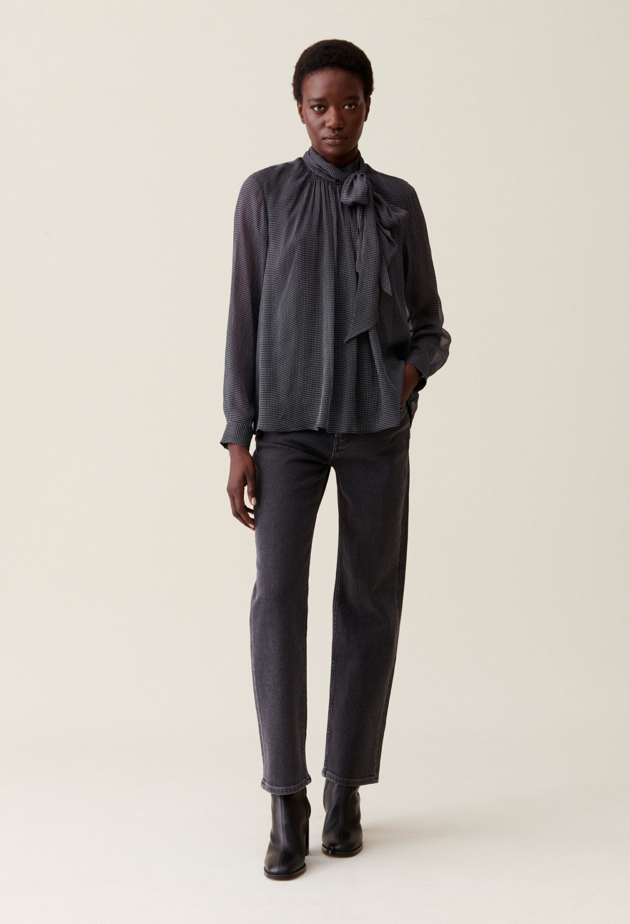 Blouse lavalliere carreaux fluide