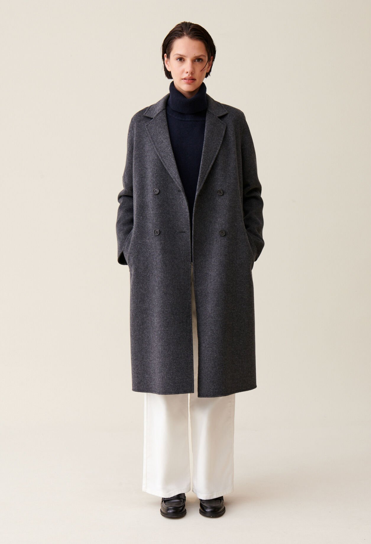 Manteau laine double face gris chine