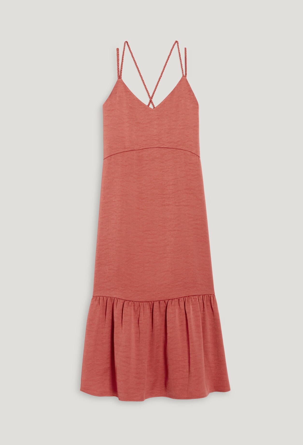 Terracotta satin midi dress