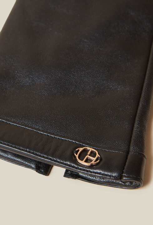 Gants cuir noir monogramme CP doré