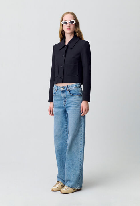 Veste boîte laine mélangée noir