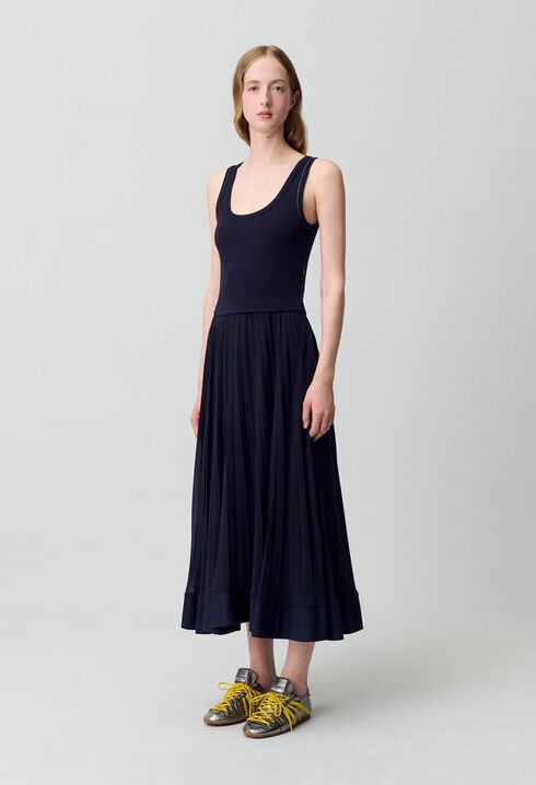 Robe longue plissée marine