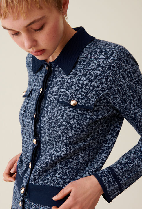 CP monogram cardigan with collar