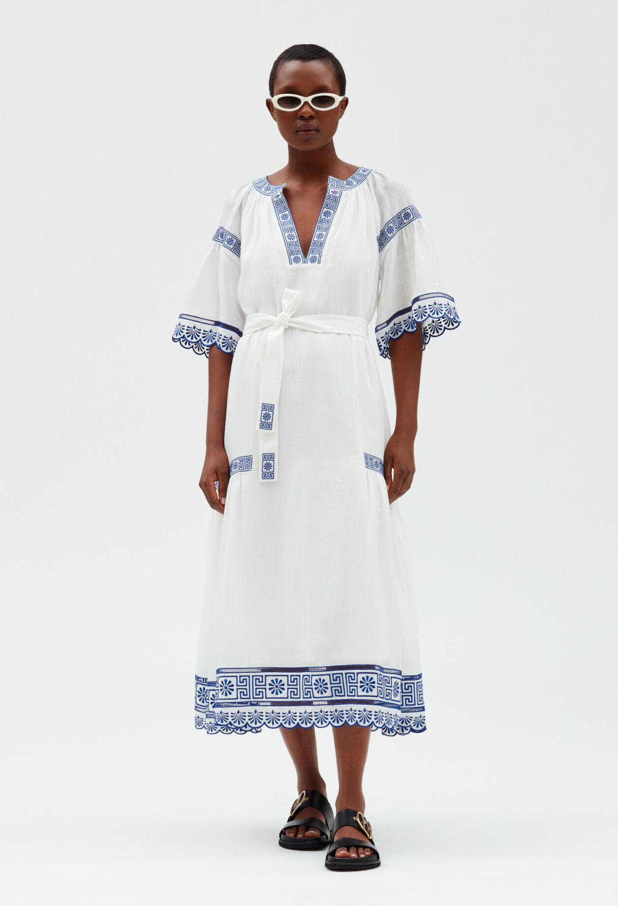 Ecru embroidered midi dress