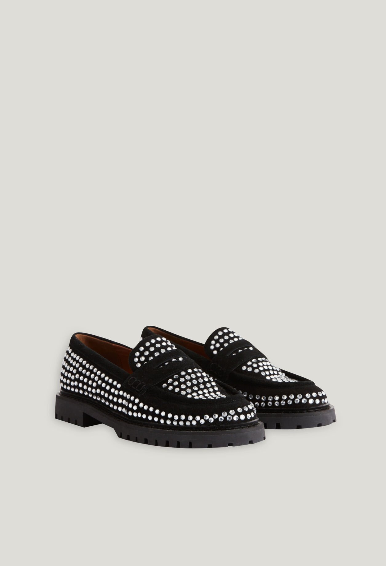 Leather loafers with rhinestones