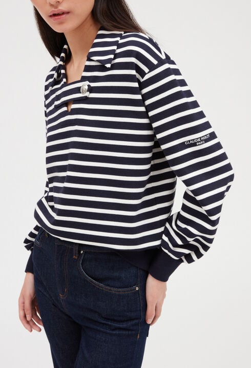 Striped polo collar knitter