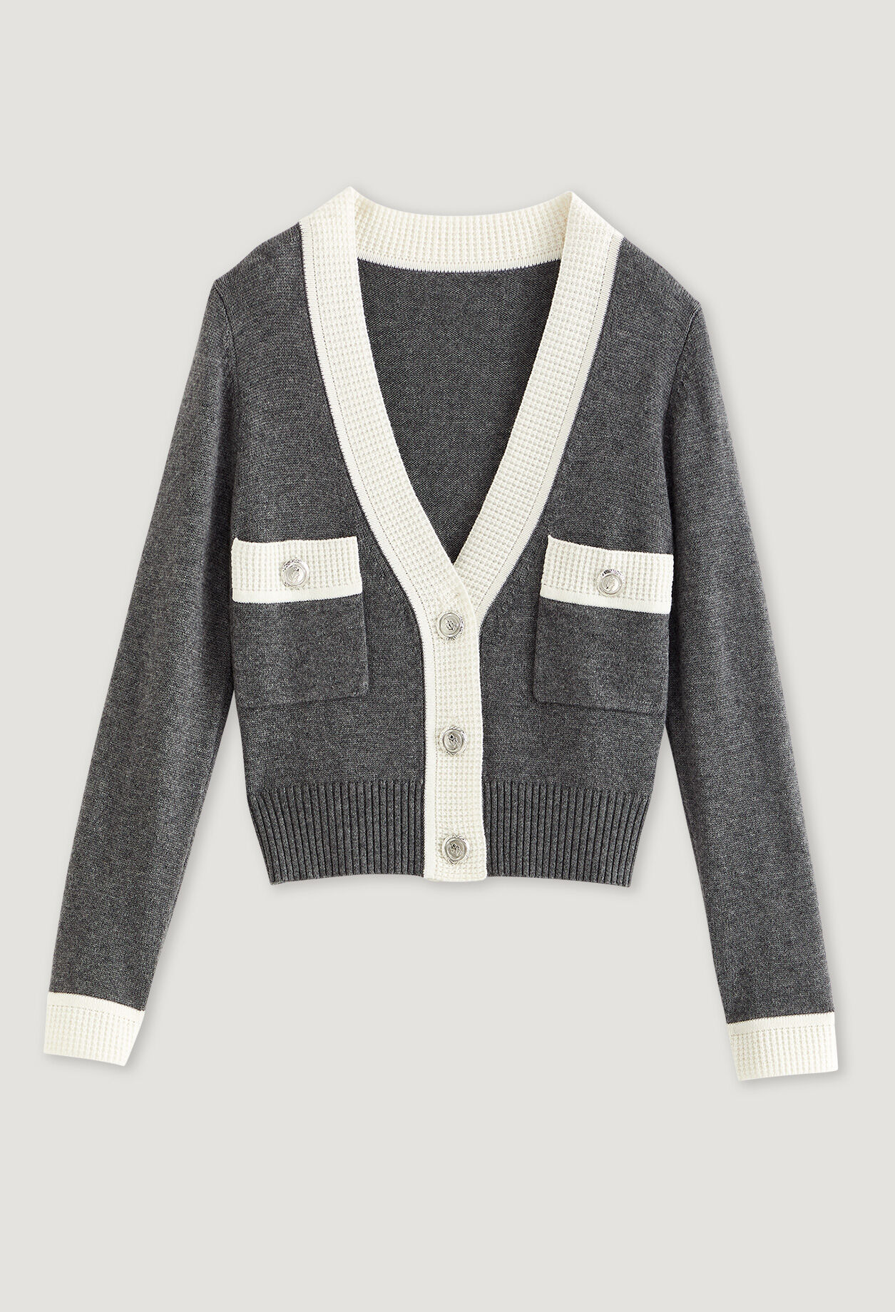 Cardigan bicolore en laine et cachemire